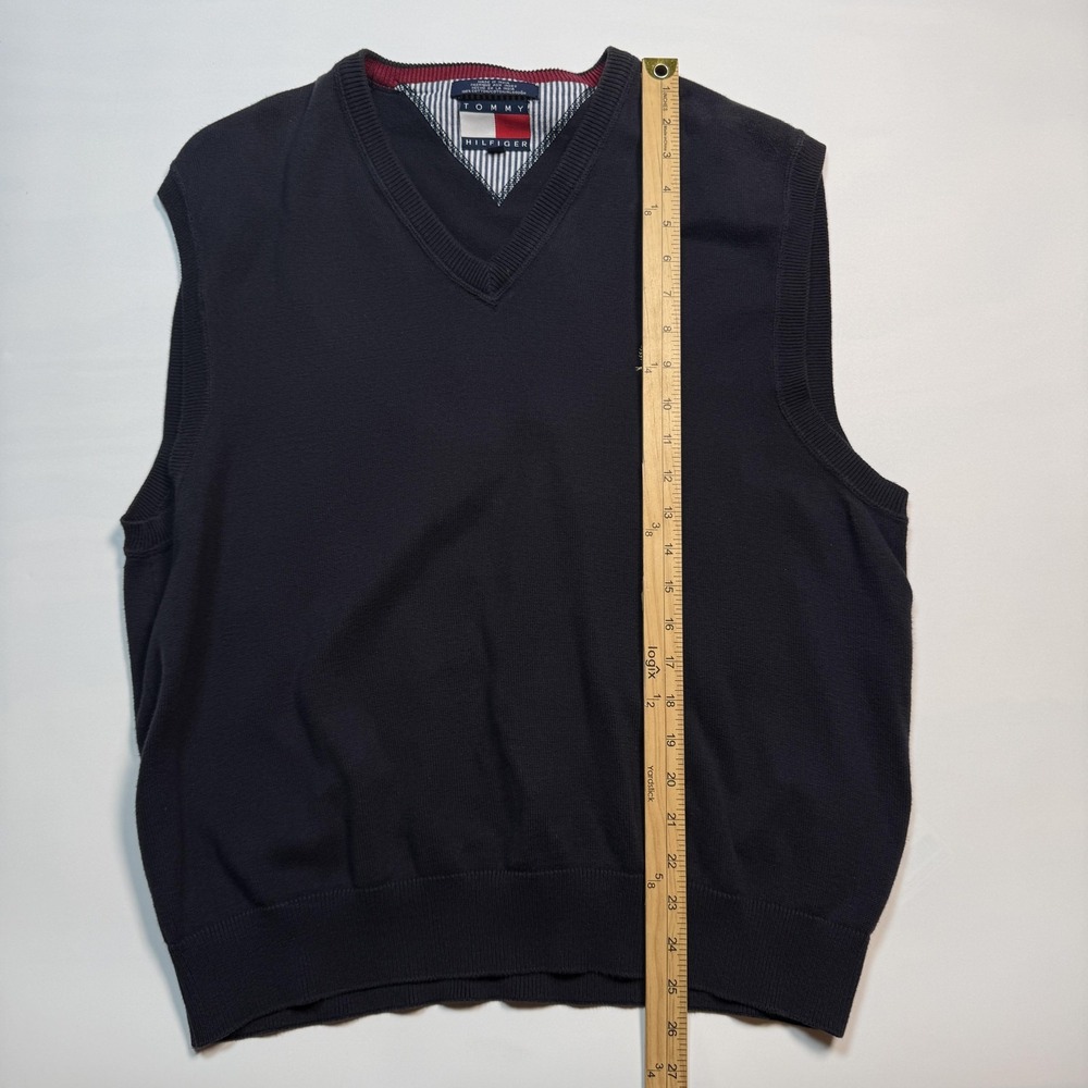 Tommy Hilfiger Sweater Vest Mens XL Blue V Neck Cotton Logo Knit Pullover READ - Picture 5 of 7